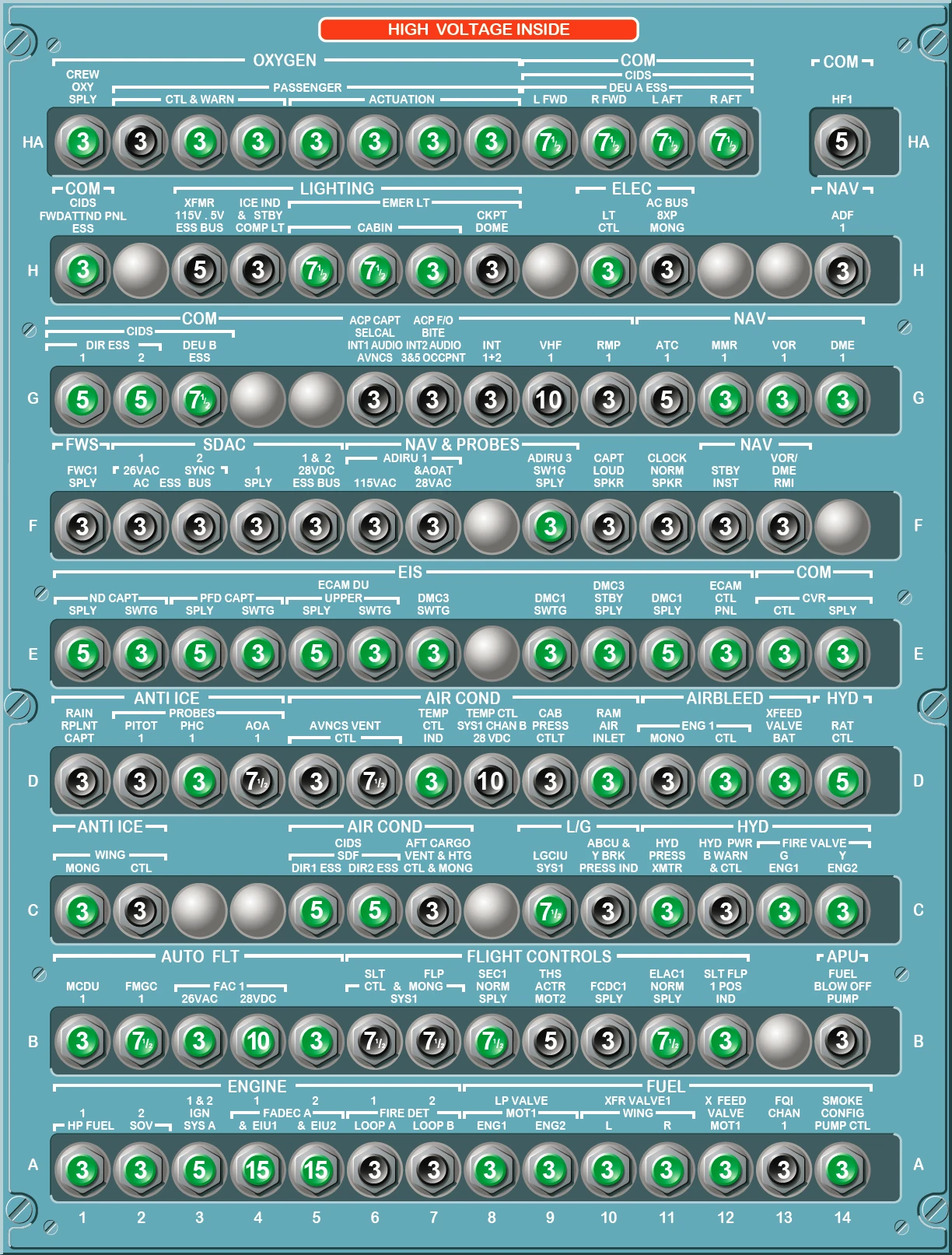 A320 OVHD CB Panel